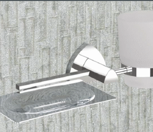 brass soap dish with glass tumbler holder